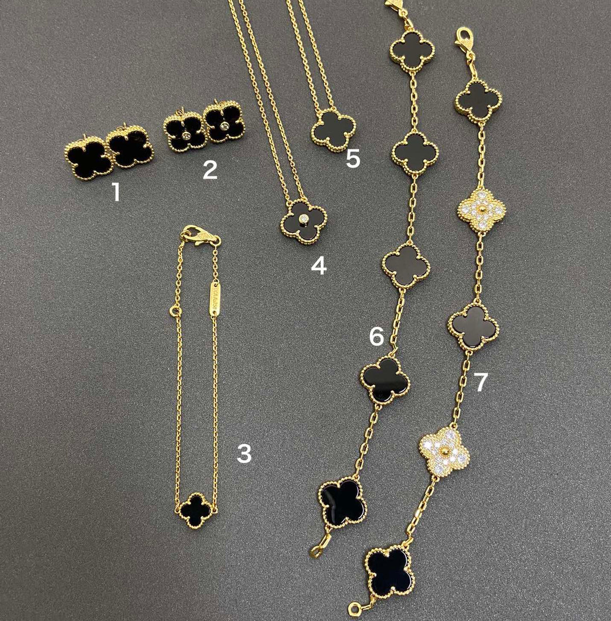 Profilbild Vintage Leaves Black Armband & OhrRinge & Halskette 7 Set (Gold)
