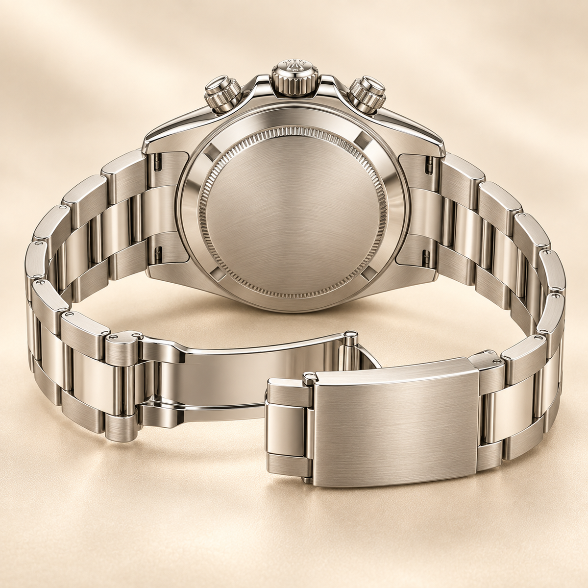 Alvario Herren-Chronograph, Rückseite und geöffnetes Armband