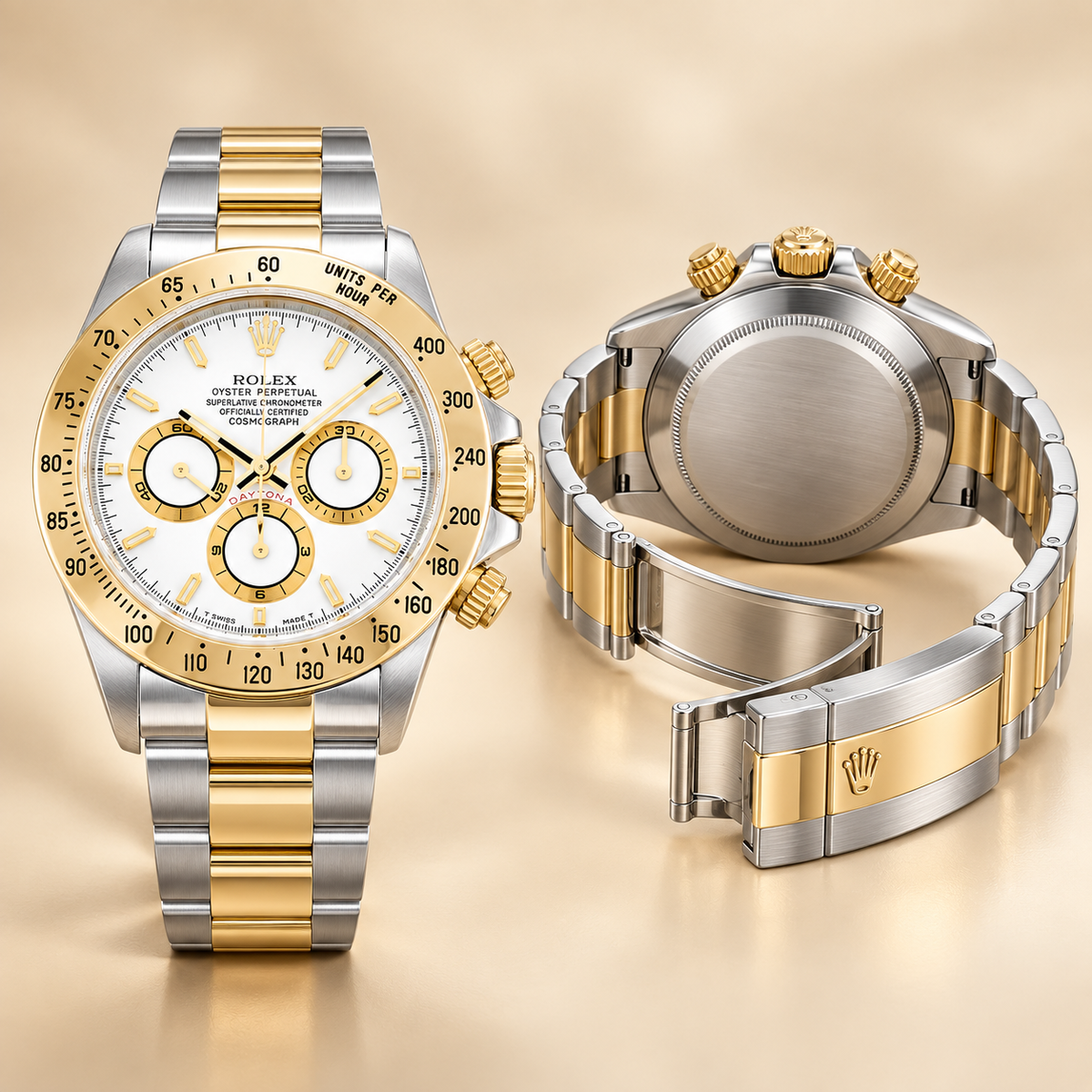 Aurelio Chronograph Compact – geschlossene Rückseite und geöffnetes Armband
