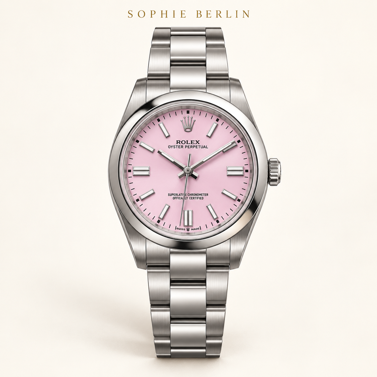 Rosenlicht – silberfarbene Armbanduhr mit rosa Zifferblatt