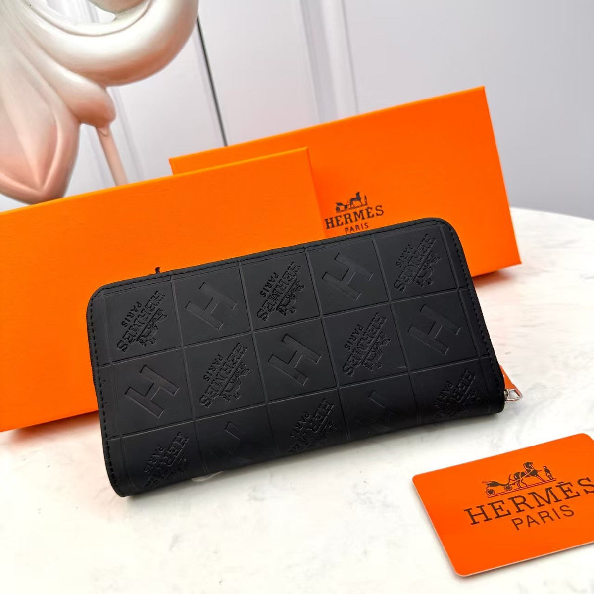 H Schwarz Embossed Leder Geldbörse