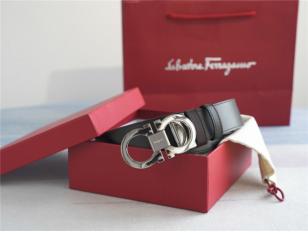 Classic Silber-Buckle Leder Gürtel