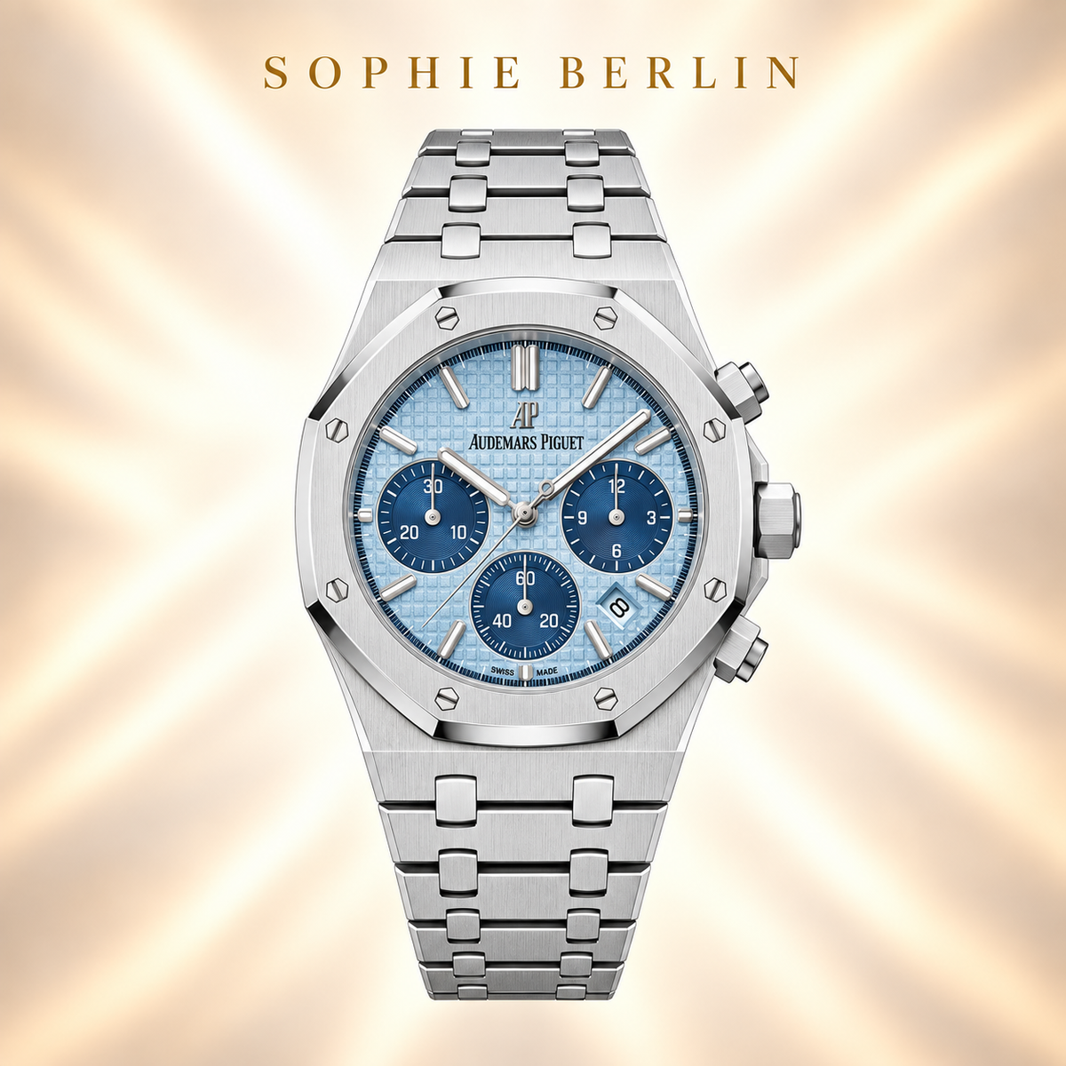 Octavia Armbanduhr – Silberfarben & Eisblau – Detailansicht