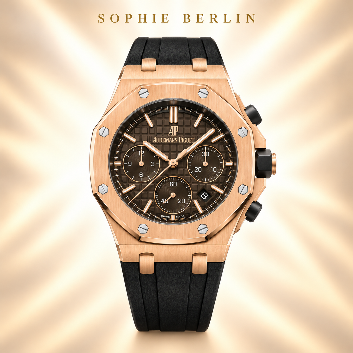 Octavia Armbanduhr – Roségoldfarben & Braun – Detailansicht