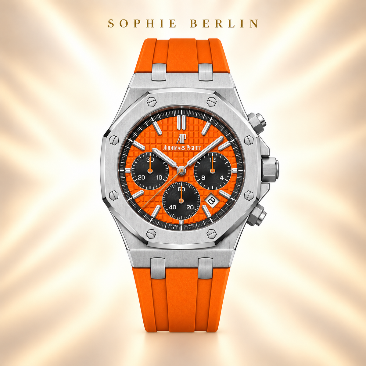 Octavia Armbanduhr – Silberfarben & Orange – Detailansicht
