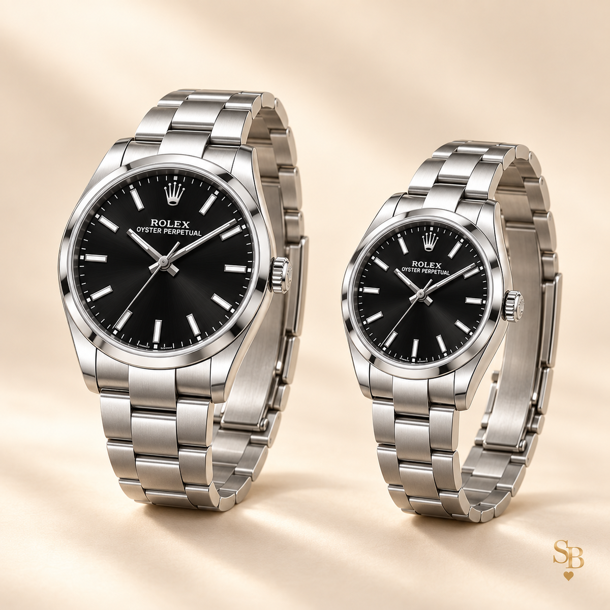 Partneruhren-Set – Silberfarben & Schwarz – 41 & 31 mm – Seitenansicht und Armband