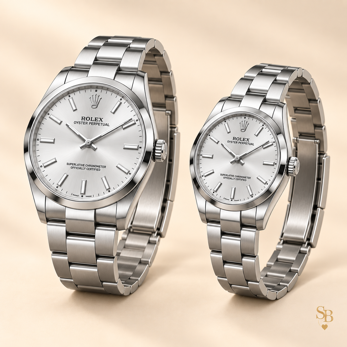 Partneruhren-Set – Silberfarben & Silber – 41 & 31 mm – Seitenansicht und Armband