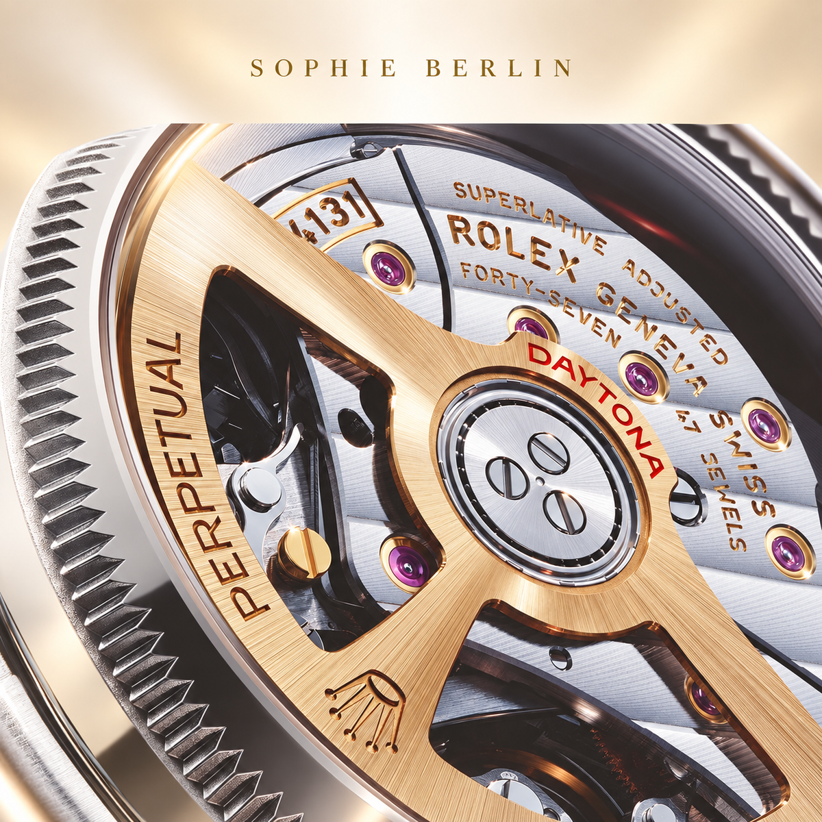 Sportliche Herrenuhr – Silber & Weiß – Rückansicht mit sichtbarem Uhrwerk – Sophie Berlin