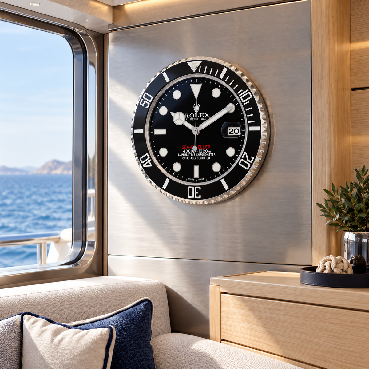 Deepsea Wanduhr – Schwarz – Wanduhr in luxuriösem Raum