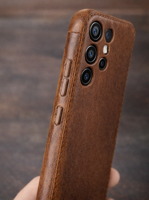 Vintage-Patina-Handyhülle aus pflanzlich gegerbtem Leder für Samsung – Originalansicht 3