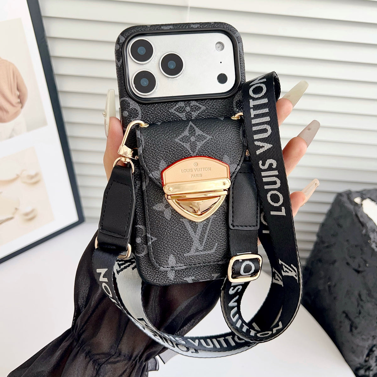 Luxus Crossbody-Handyhülle mit Kartenfach & abnehmbarem Gurt – Ansicht 13