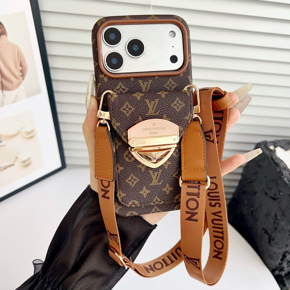 Luxus Crossbody-Handyhülle mit Kartenfach & abnehmbarem Gurt – Ansicht 19