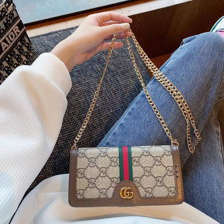 Handytasche mit Kartenhalter und Kette für Samsung – Originalansicht 3