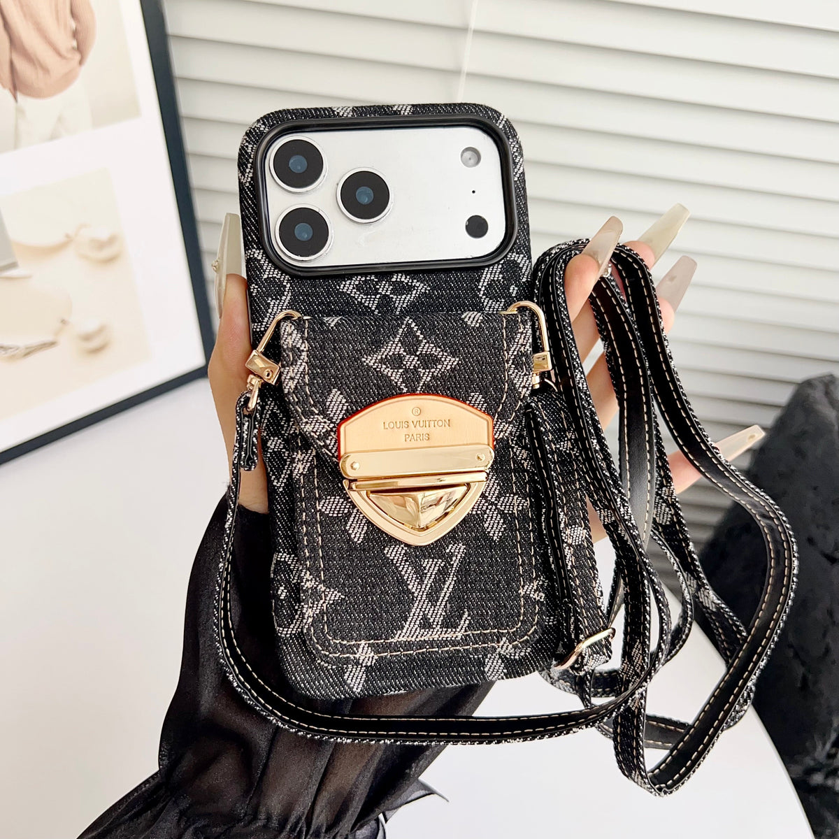 Luxus Crossbody-Handyhülle mit Kartenfach & abnehmbarem Gurt – Ansicht 14