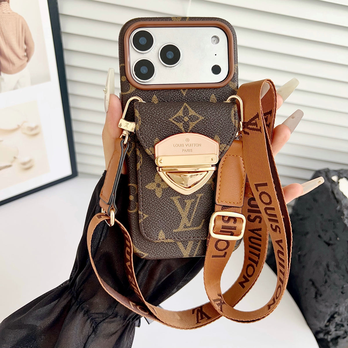 Luxus Crossbody-Handyhülle mit Kartenfach & abnehmbarem Gurt – Ansicht 17