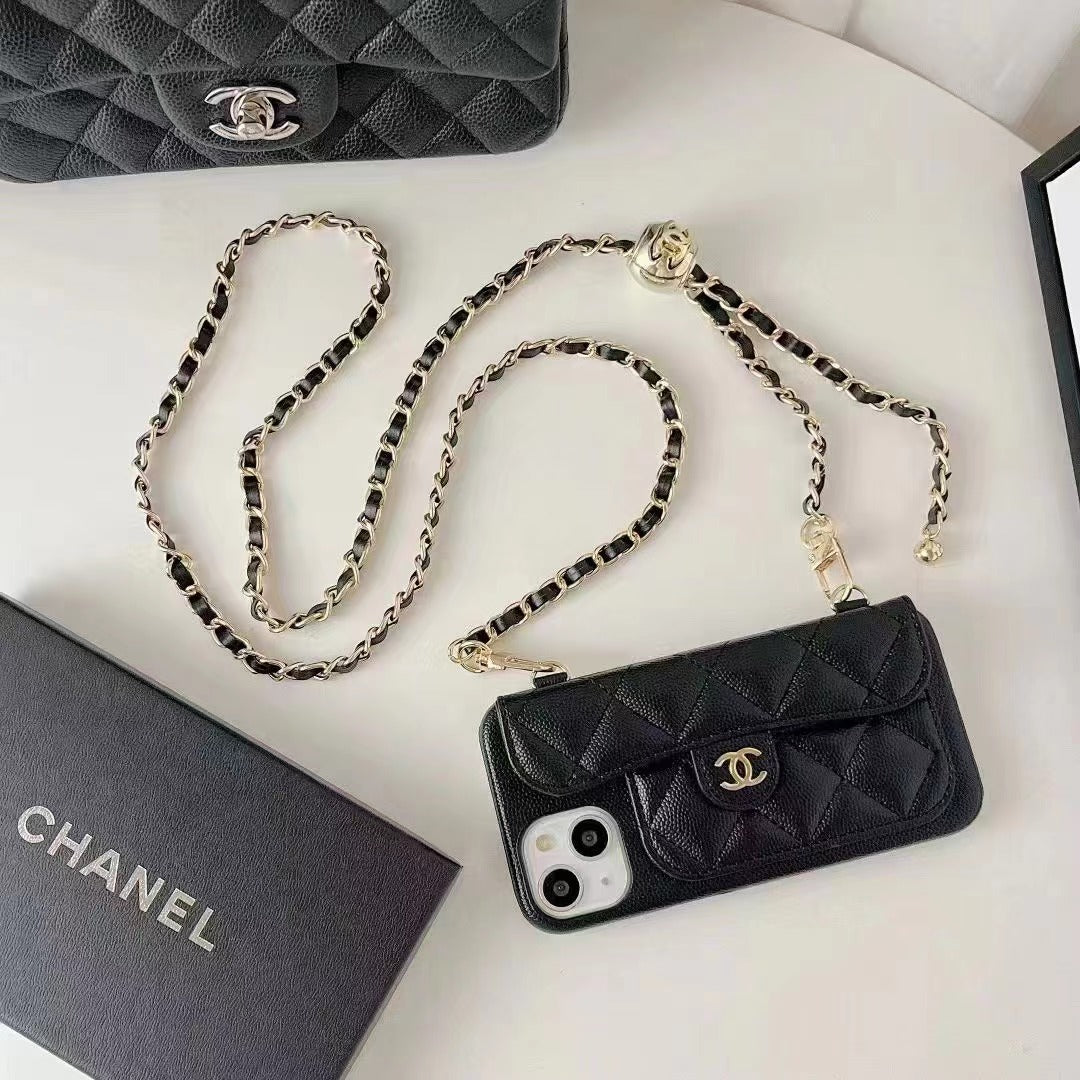 Luxus-Wallet-Handyhülle mit Crossbody-Kette