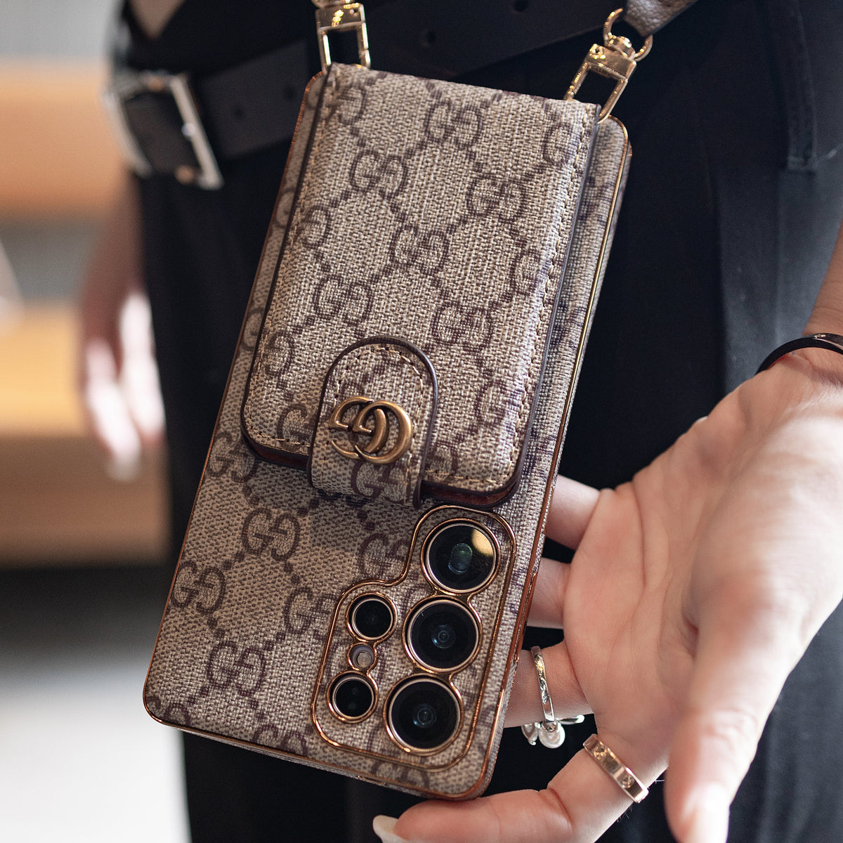 Gemusterte Crossbody-Handyhülle mit abnehmbarem Riemen für Samsung – Originalansicht 5