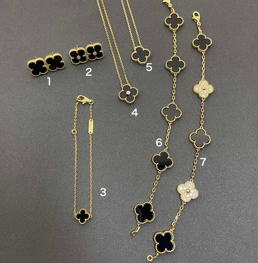 Profilbild Vintage Leaves Black Armband & OhrRinge & Halskette 7 Set (Gold)