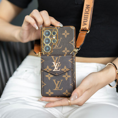 Klassische Wallet-Handyhülle mit Kartenfach und Riemen für Samsung – Originalansicht 1