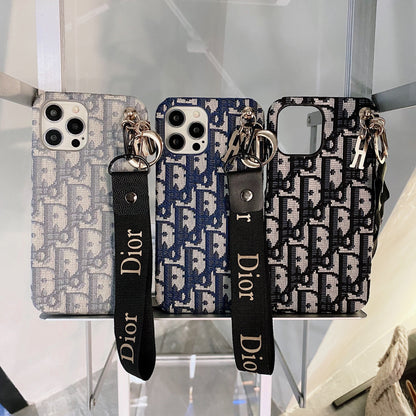 Elegante schwarze Handyhülle mit Schultergurt – Ansicht 1
