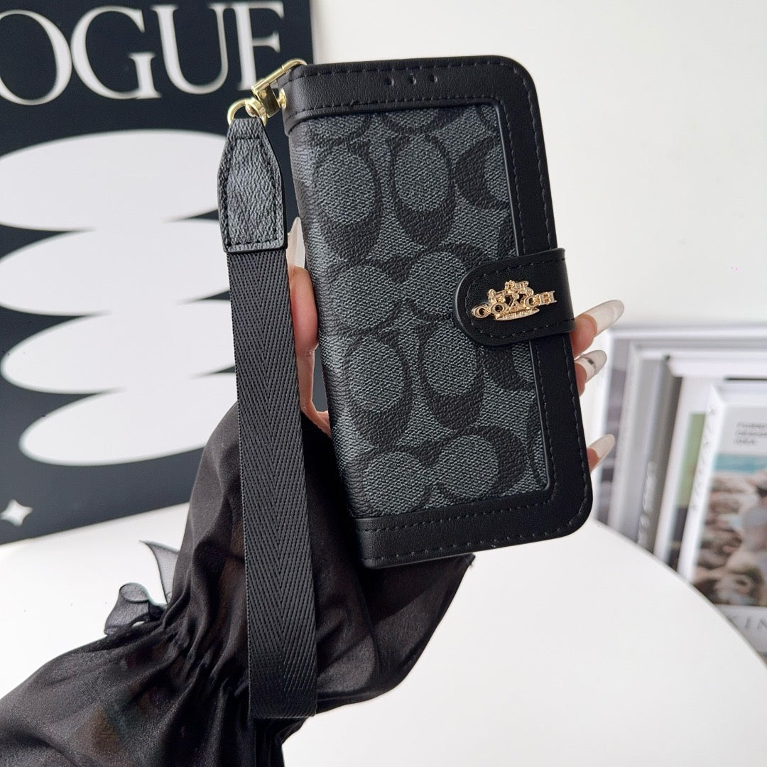 Luxus-Wallet-Hülle mit Muster, Kartenfach & Gurt
