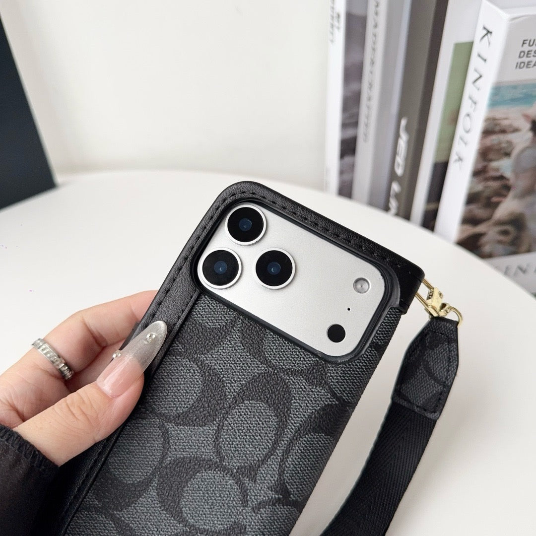 Luxus-Wallet-Hülle mit Muster, Kartenfach & Gurt – Ansicht 4