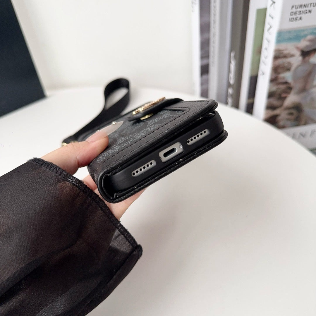 Luxus-Wallet-Hülle mit Muster, Kartenfach & Gurt – Ansicht 7