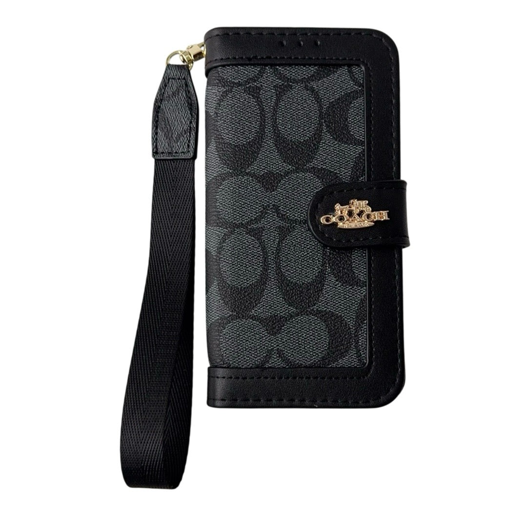 Luxus-Wallet-Hülle mit Muster, Kartenfach & Gurt – Ansicht 1