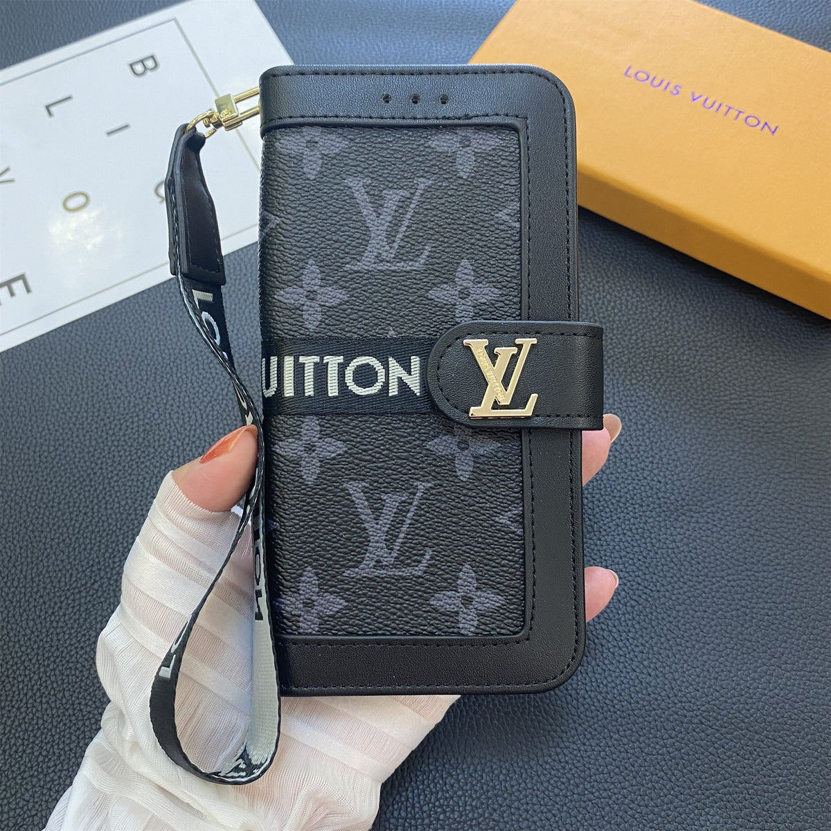 Monogramm-Wallet-Handyhülle mit Kartenhalter für Samsung Galaxy – Originalansicht 3