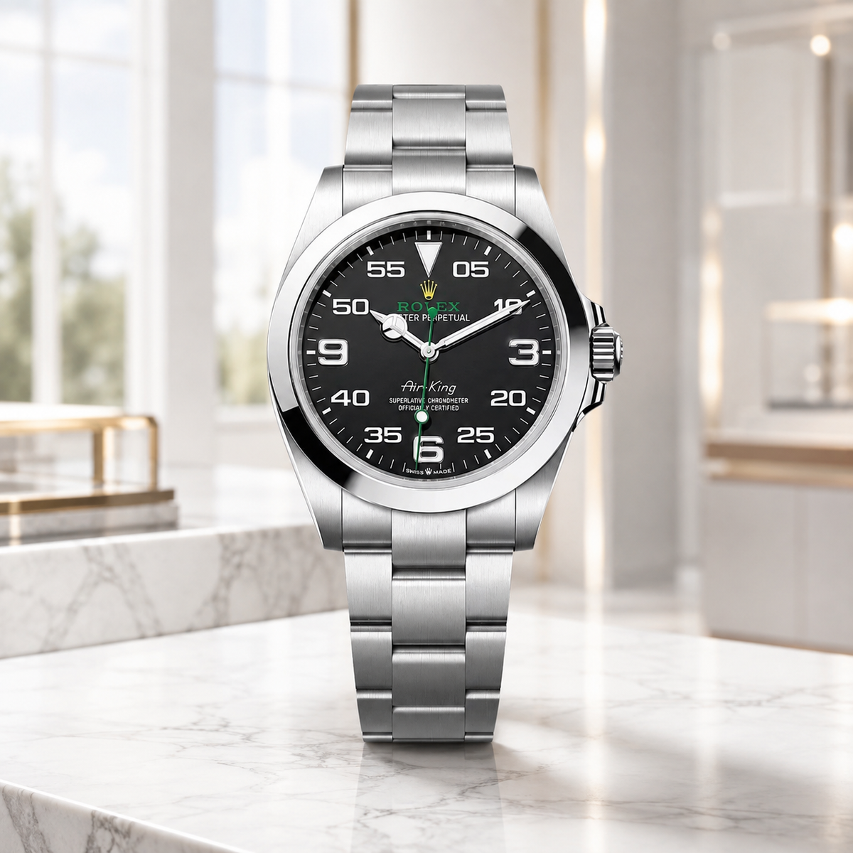 Air-King 126900 "Black Dial" – luxuriöse Produktaufnahme