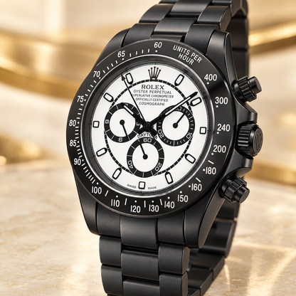 Albaro Herren-Chronograph – Seitenansicht mit schwarzer Krone und zwei Drückern