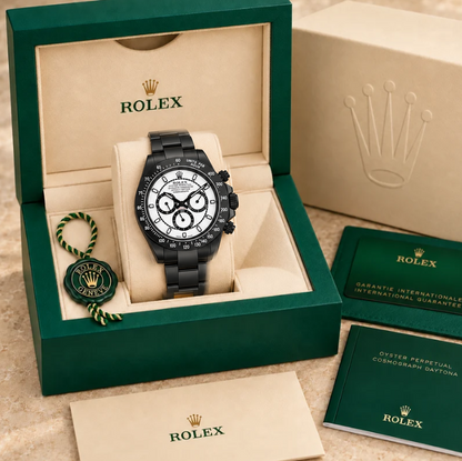 Albaro Herren-Chronograph – Weiß & Schwarz | 42 mm in groene Rolex-doos