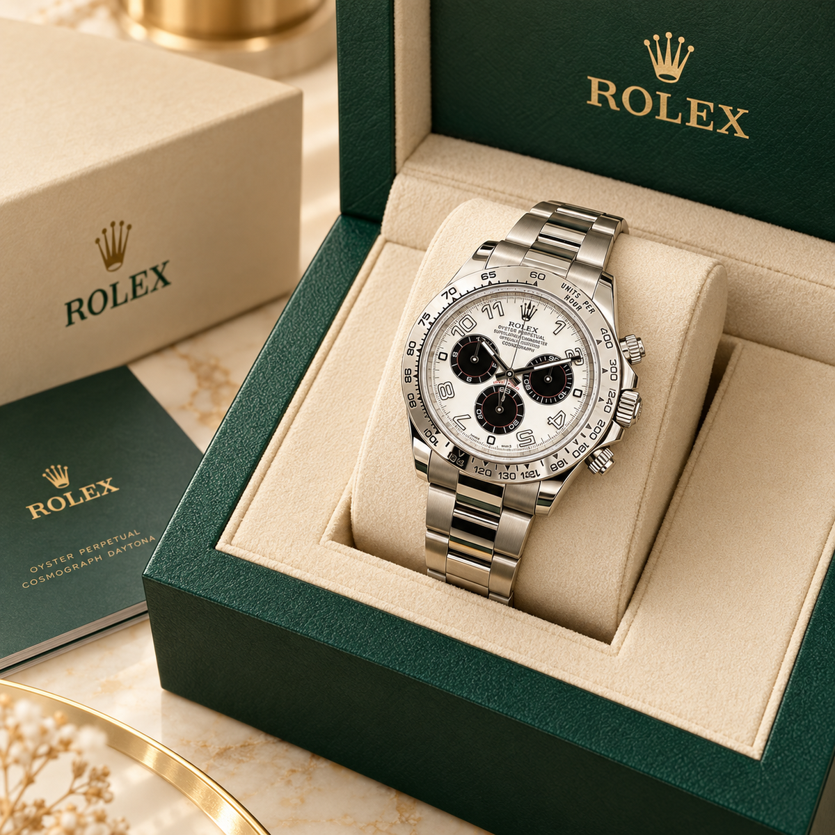 Alvario Herren-Chronograph in Weiß, Schwarz und Silberfarben mit Präsentationsbox