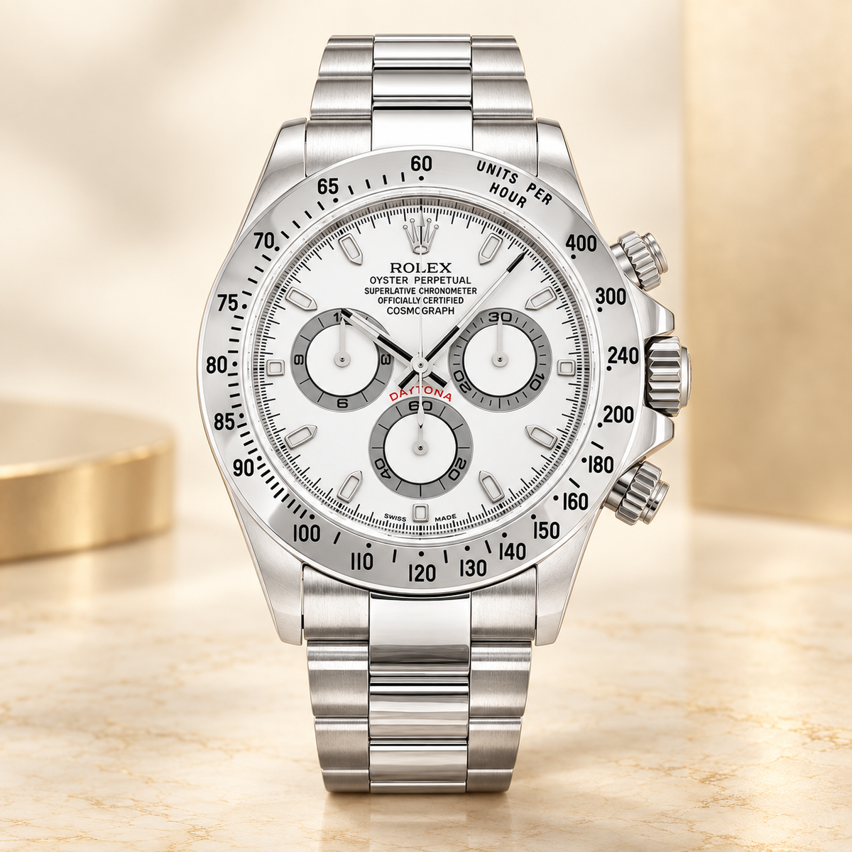 Argento Chronograph, Vorderansicht mit weißem Zifferblatt