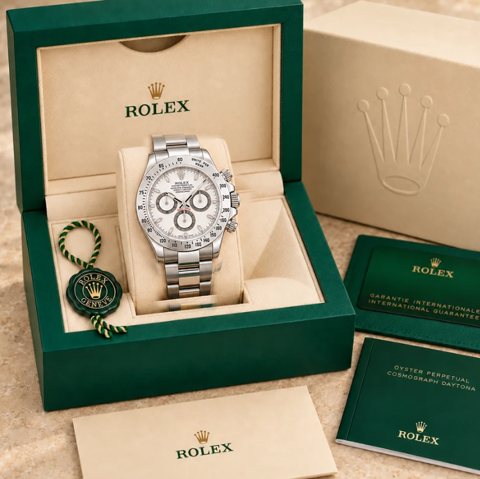 Argento Chronograph – Weiß & Silberfarben | 40 mm in groene Rolex-doos
