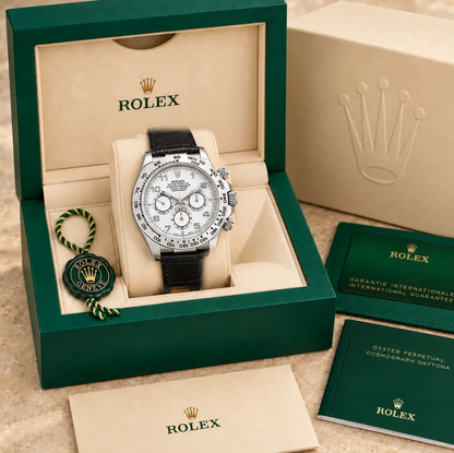 Arvello Herren-Chronograph – Weiß, Schwarz & Silberfarben | 40 mm in groene Rolex-doos