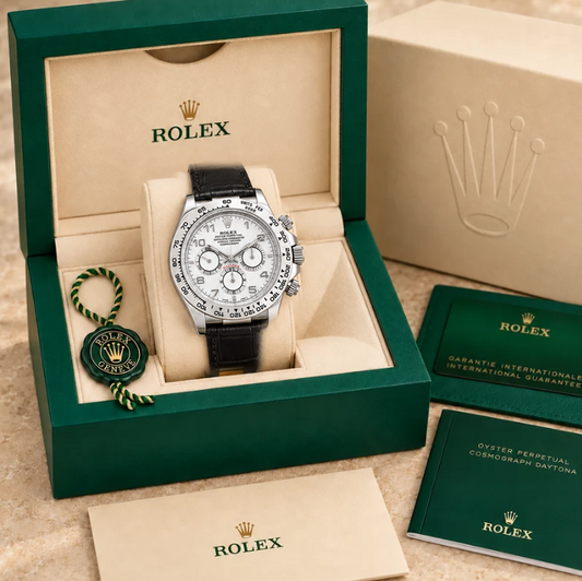 Arvello Herren-Chronograph – Weiß, Schwarz & Silberfarben | 40 mm in groene Rolex-doos