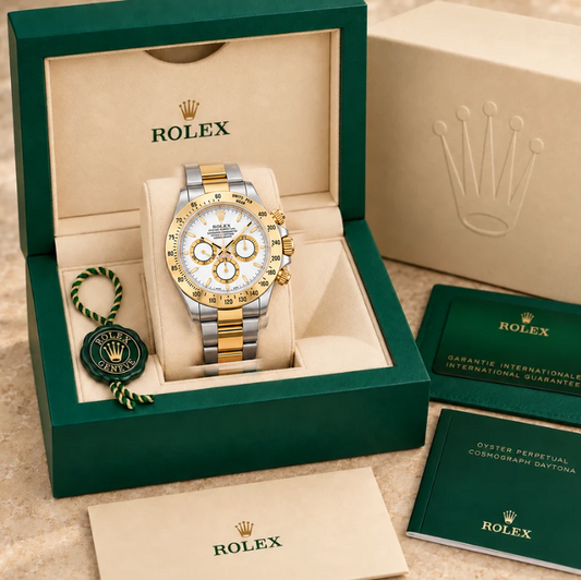 Aurelio Chronograph Compact – Weiß & Bicolor | 38 mm in groene Rolex-doos