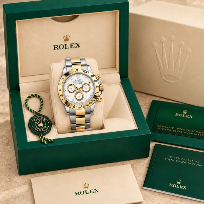 Aurelio Chronograph – Weiß & Bicolor | 40 mm in groene Rolex-doos