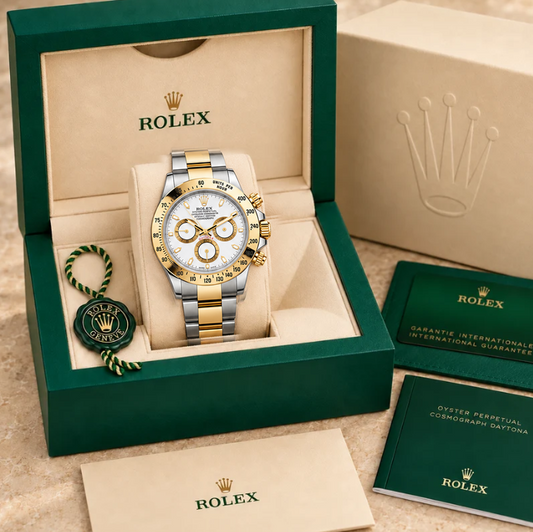 Aurelio Chronograph – Weiß & Bicolor | 40 mm in groene Rolex-doos