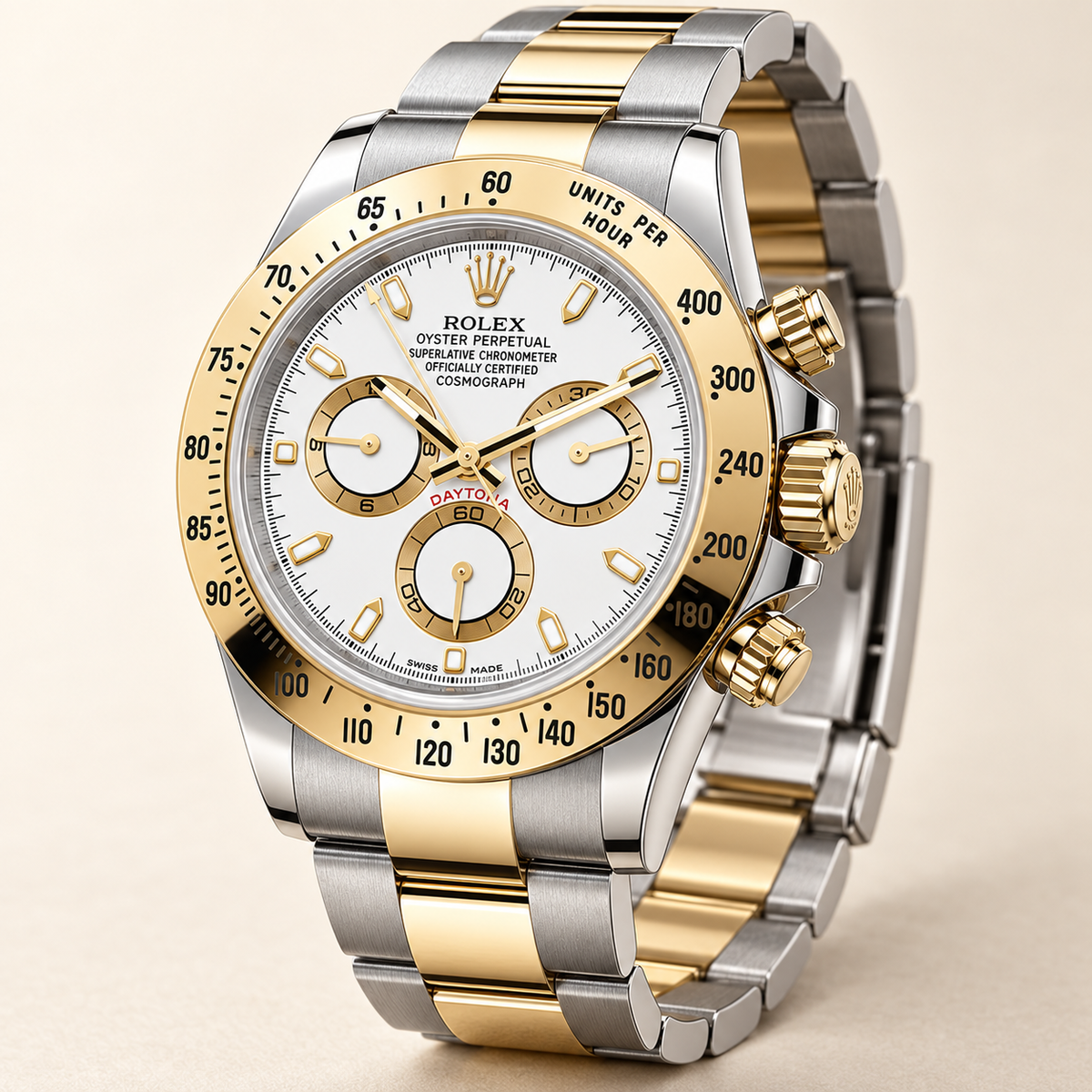 Aurelio Chronograph, Seitenansicht mit Krone und Drückern