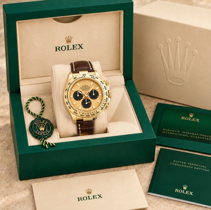 Auremont Herren-Chronograph – Goldton, Schwarz & Braun | 40 mm in groene Rolex-doos
