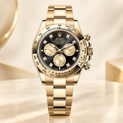Aurevio Chronograph mit Steinbesatz, Vorderansicht mit schwarzem Zifferblatt