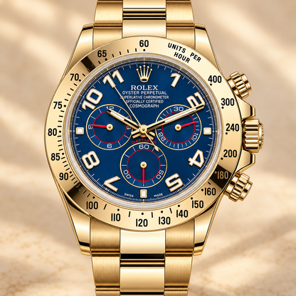 Vorderansicht des blau-goldfarbenen Azurique Herren-Chronographen