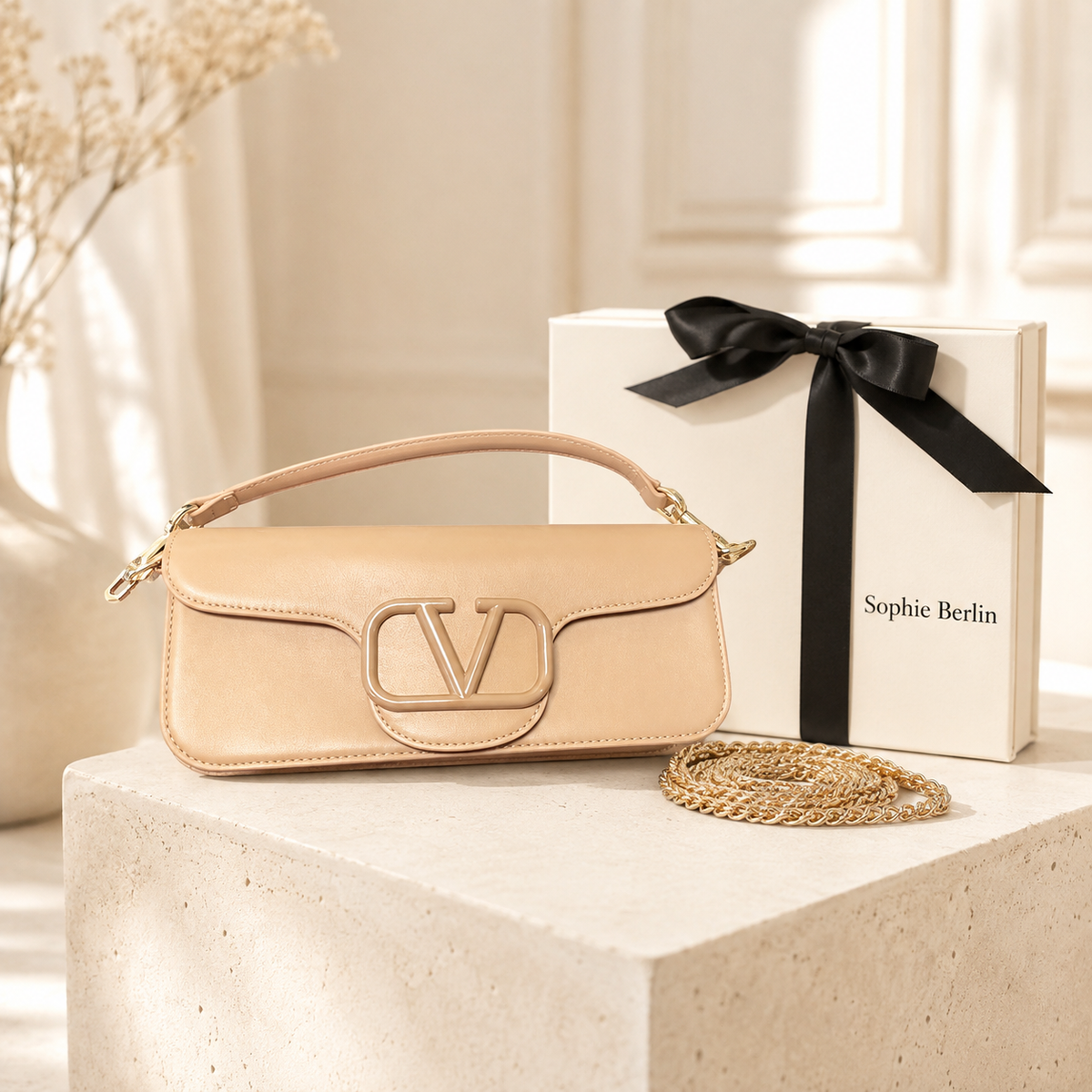 Locò Kalbsleder-Umhängetasche Beige – Luxusansicht