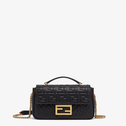Baguette Chain Midi Ledertasche Schwarz