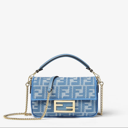 Baguette Mini Denim-Jacquard Blau