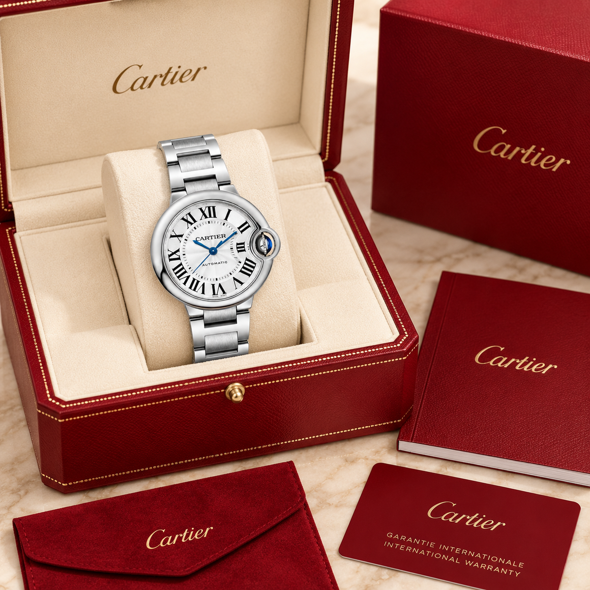 Ballon Bleu Damenuhr in Silber 33 mm in luxe presentatiebox