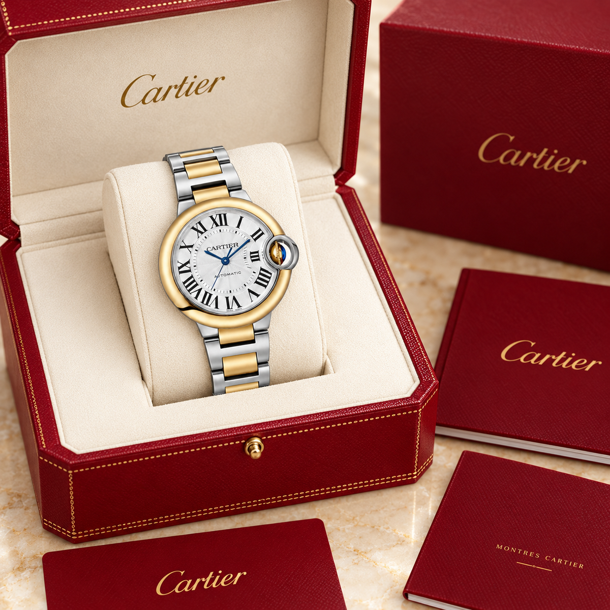 Ballon Bleu Damenuhr in Silber und Gold 33 mm in luxe presentatiebox