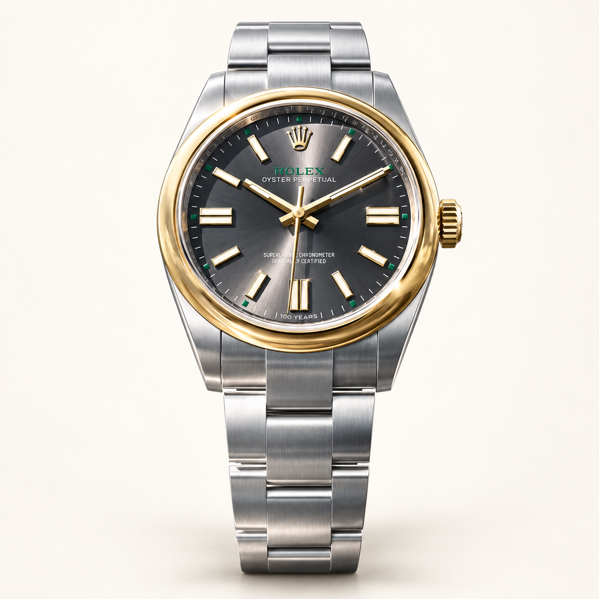 Elegante Herrenuhr – Bicolor & Anthrazit – Vorderansicht mit Gliederarmband